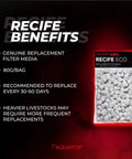 Recife Eco Phosphate and Nitrate Media Cubes for Aquariums 80 g packaging with filter benefits listed.