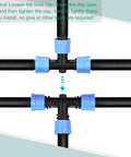 Easy Install T Shape Barbed Tee Fitting For 16mm Drip Irrigation Tubing And Drip Tape Sprinkler System with blue locking caps