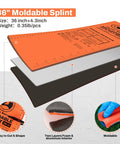 Rhino Rescue first aid splint, 36 in x 4.3 in, orange-gray moldable with two-layer foam and aluminum interior