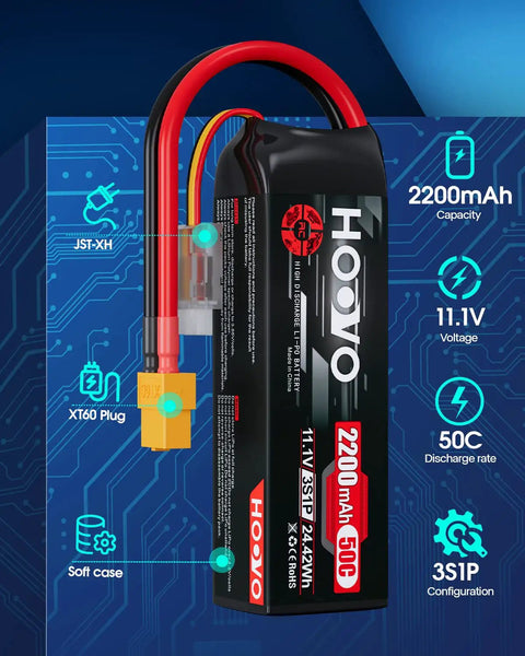 Beefy 3S 11.1V 2200mAh 50C LiPo Battery With XT60 Connector for RC helicopters planes quadcopters UAV drones FPV two pack