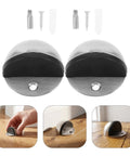 Stainless Steel Door Stopper Floor Mount 2 Pack No Drill Easy Install Half Dome Door Catch Protector shown with components