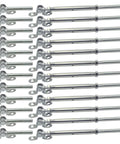 Stainless Steel Cable Railing System Kit With Adjustable Angle Hardware For Three Sixteenth Inch Cable Railing Marine Grade T316 Construction 12 Pairs Of Fittings For Wood Or Metal Posts No Fuss Easy Install, showing 12 pairs of fittings.