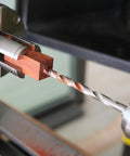 Pen Mandrel Saver Universal Barrel Trimming System Pen Tube Insertion Tool Kit in use with wood block and 7mm drill bit