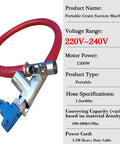 60 Inch Portable Grain And Powder Transfer Auger With 1500W Motor, portable setup with red hose and 1500W motor.