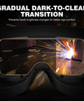 Top-Shelf Auto Darkening Welding Glasses With Integrated Led Light And True Color Lens, showing gradual dark-to-clear transition for eye comfort.