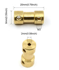 Eight Pack 2Mm To 2Mm Brass Shaft Couplings For Small Motors With Screws, flexible joint connectors, 9mm outer diameter, dimensions shown