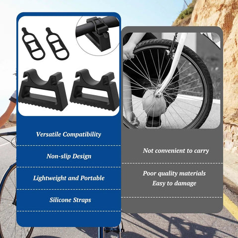 1 Pair Bike Handlebar Bracket Clamp For 29 To 34mm Bars, shown with silicone straps and bike wheel for non-slip lightweight mounting