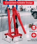 Solid 2 Ton Engine Hoist And Rolling Cherry Picker With Reinforced Casters For Garages And Shops showing foldable design and adjustable height.
