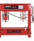 Heavy Duty 50 Ton Air Hydraulic Shop Press With Auto Pump Motor And Sliding Offset Head for bending and straightening in workshops.