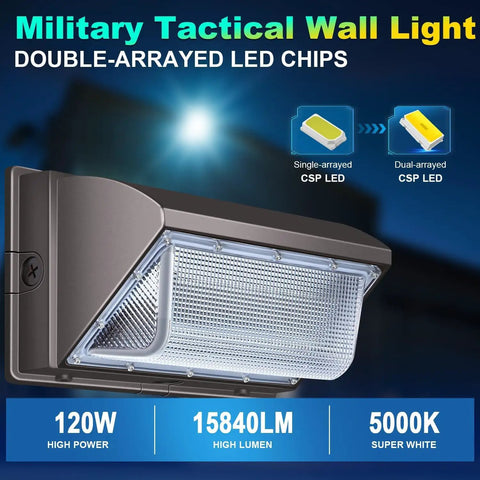 Crazy Bright 120W LED Wall Pack Light With Photocell Dusk To Dawn Outdoor Security Lighting, 15840LM 5000K Cool White