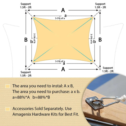 Diagram of 8x16 Sand Shade Sail Rectangle Outdoor Sun Shade Canopy Patio Garden Deck Backyard UV Block Breathable HDPE Fabric setup