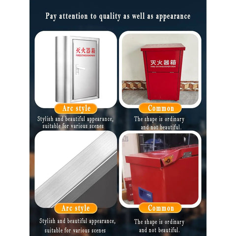 Heavy Duty 304 Stainless Steel Fire Extinguisher Storage Cabinet Holds Two 8kg Units with stylish arc design and common model options.