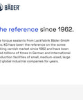 Text describes Bäder as a reference in torque sealants since 1962, mentioning international use in industries.