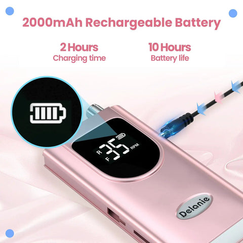 2000mAh rechargeable battery indicator on a Professional Electric Nail Drill And High Torque E File With 35000 Rpm Speed
