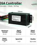 26A Sine Wave Brushless Controller With CS866 Mini Color LCD Display And Throttle For 36V 48V 52V E Bikes Scooters And Mountain Bikes 500W 800W Motors Self Learning Learn Phase Angle And Direction Compatible With Hall And Hall Free Motors against dimension chart.