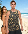 Killer Quick Dry Breathable Mesh Muscle Tank For Men Premium Athletic Workout Gear With Ultra Fast Sweat Wicking And Dope Comfort Fit Design For Serious Gym Hustle, model at beach.