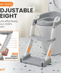 No Sweat Potty Training Setup With This 6 In 1 Foldable Toddler Toilet Seat Featuring A Rock Solid Step Stool Ladder And Adjustable Height For Smooth Sailing Bathroom Trips And Effortless Cleaning Gray White, showcasing adjustable height settings.