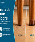 Heavy Duty Silicone Chair Leg Protectors With Felt Bottoms Keep Hardwood Floors Pristine in before and after setup.