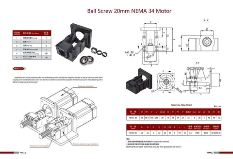Precision 20Mm Cnc Ballscrew Kit Sfu2010 With Anti Backlash Nut And Bkbf15 Bearing Blocks For Nema34 Motor Including Coupler Housing For Custom Build Projects with dimensions and diagrams