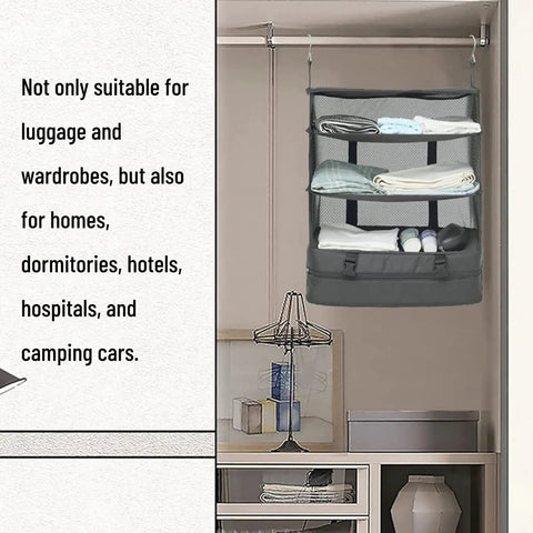 Massive Capacity Travel Hanging Packing Cubes Organizer With Hooks Go To Foldable Luggage Shelves hanging in a closet
