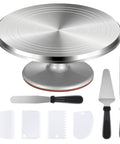 Heavy Duty Pro Grade 12 Inch Cake Turntable With Aluminum Alloy Stand For Smooth Quiet Rotation Complete Decorating Kit With 3 Icing Spatulas And 4 Icing Combs For Cakes Cupcakes And Desserts Puroma