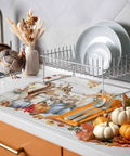 Thanksgiving Themed Dish Drying Mat With Pumpkin Fox Squirrel Motif For Kitchen Counter Absorbent Microfiber 16 x 18 Inches