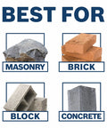 Image showing materials best for 20 Inch Concrete Chisel For Duty Breaker Hammers, including masonry, brick, block, and concrete.