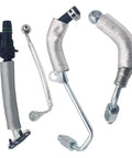 Four Pack Plug N Play Turbo Oil Return Drain Line And Oil Feed Pipe Kit For Chevy Cruze Sonic Trax And Buick Encore One Point Four Liter 2011 Through 2021 Replacement For Part Numbers 25198546 55592600 55568031 showing four metal pipes with connectors