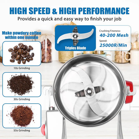 Inside view of Heavy Duty Electric Grain Mill Grinder 800g Stainless Steel Powerhouse Turbo 3000W High Speed Commercial Pulverizer