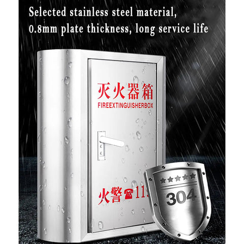 Heavy Duty 304 Stainless Steel Fire Extinguisher Storage Cabinet Holds Two 8kg Units, showing rain protection and durable design.