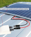 Solar Double Cable Entry Gland Box Waterproof ABS Housing for RV Roofs Boats and Camping with 2M 10AWG Extension Cord and Two Easy Install Options Glue or Screw, mounted on RV roof