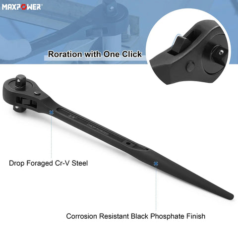 Dual Drive Ratchet Set Heavy Duty With Half Inch And Three Quarter Inch Spud Ratchet Sixteen Inch Length Scaffolding Wrench Cr-V Steel