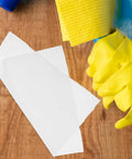 Industrial Microfiber Dust Rags 100 Pack Anti Static Lint Free Cleaning Cloths For Electronics Workshop And Home Use Pro Grade Absorbency And Workhorse Durability For Quick Wipe Downs shown with yellow cleaning gloves on a wooden surface