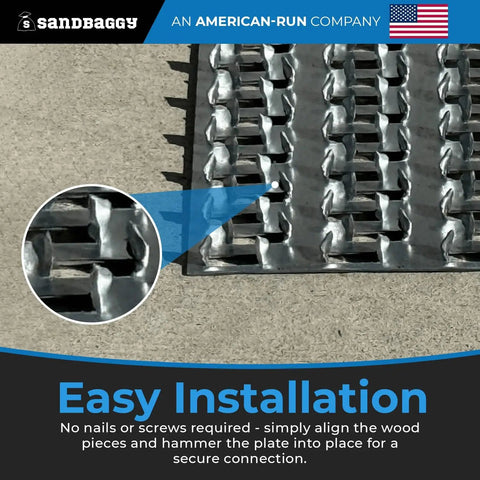 Built Like A Tank 4X4 In Steel Mending Plates Hot Dipped Galvanized Heavy Duty hardware showing easy wood alignment for installation.