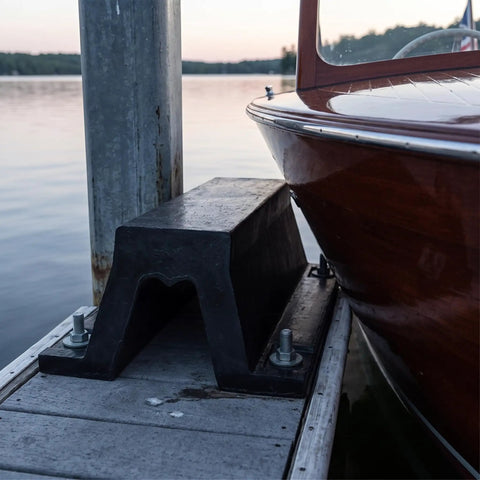 Heavy Duty Black Rubber Dock Bumper with Bolt Down Arch for beefed up dock protection and boat impact absorption at pier