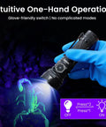 Rechargeable 365nm UV Blacklight Flashlight With ZWB2 Filter IPX8 Waterproof revealing fluorescence on scorpion