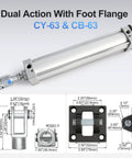 Heavy-Duty Pneumatic Air Cylinder 2.5 Inch Bore, 3.94 Inch Stroke, Double Acting, with CY Foot Flange and CB Base