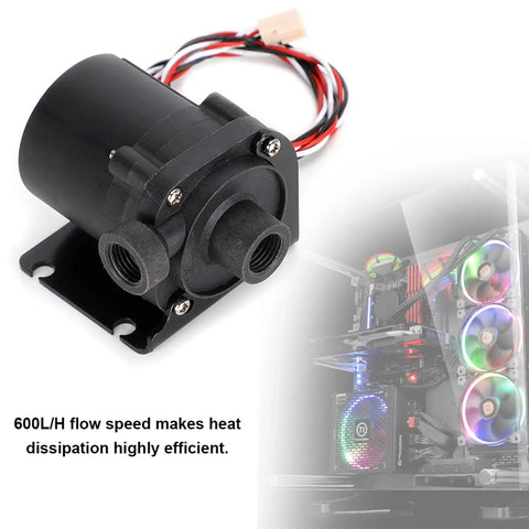 Rock Solid 12v Brushless Dc Water Cooling Pump For Pc Liquid Loops delivering 600lh flow at 3600rpm speed with left outlet.