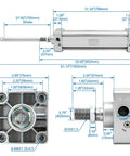 Diagram of Beefy Pneumatic Air Cylinder 2.5 Inch Bore 27.55 Inch Stroke Single Rod Double Acting with dimensions and M16x1.5 thread visible