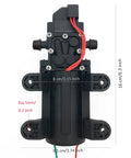 12V Diaphragm Water Pump One Point Two GPM 80 PSI Self Priming Sprayer Pump with dimensions and wiring details