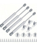 Four Pack Gas Spring Hinges With 100N Lift Support For Cabinet Doors featuring metal and plastic hydraulic shocks with screws.