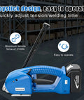 Cordless Electric Strapping Tool For Half To Five Eighths Inch PP And PET Straps with joystick in warehouse setting