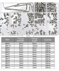 Heavy Duty Badass 240 Piece Hexagon Socket Headless Screws Assortment Kit with stainless steel, organized in a clear case.