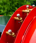 High Power Crawler Spraying Equipment Remote Control Tracked Sprayer Machine For Farm And Orchard Pest Control Durable Agricultural Tank Applicator close-up of brass valves on red tank