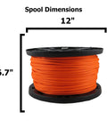 Neon Orange One Quarter Inch Polyester Rope, Solid Braid High Viz Utility Line, 500 Foot Spool dimensions, UV Resistant, Made in USA