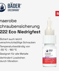 Threadlocker B222 Eco Low Strength for Metal - Prevents Loosening in High Vibration, Suitable for Oily Screws, Temp -55°C to 180°C