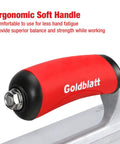 Close-up of red soft grip handle on Two-Piece Notch Trowel Set With Stainless Steel Blades And Soft Grip Handle for comfort