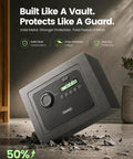 Heavy Duty Metal Timed Lock Box with 99 day timer, solid steel construction, drop-resistant, angled on a surface.