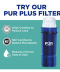 Four Pack Replacement Water Filter For Pitcher And Dispenser Two In One Power Pack Filtration NSF Certified in blue with certifications