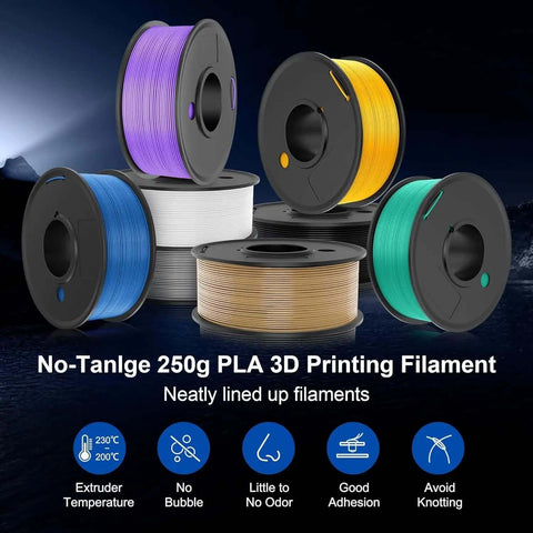 PLA 1.75mm Filament Bundle For 3D Printers, 2kg total, 8 spools including roasted chestnut black, vivid yellow and more